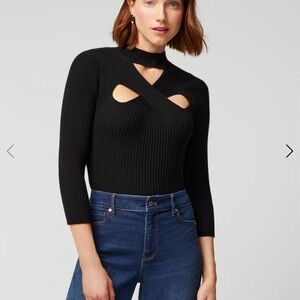 3/4 Sleeve Cutout Mockneck Pullover